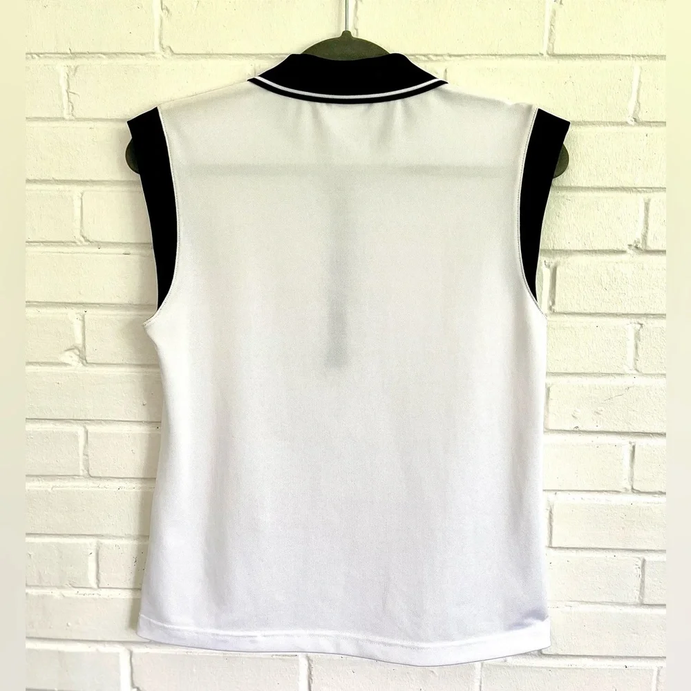 Lacoste White Sleeveless Polo Top with Black Trim - Picture 4 of 5